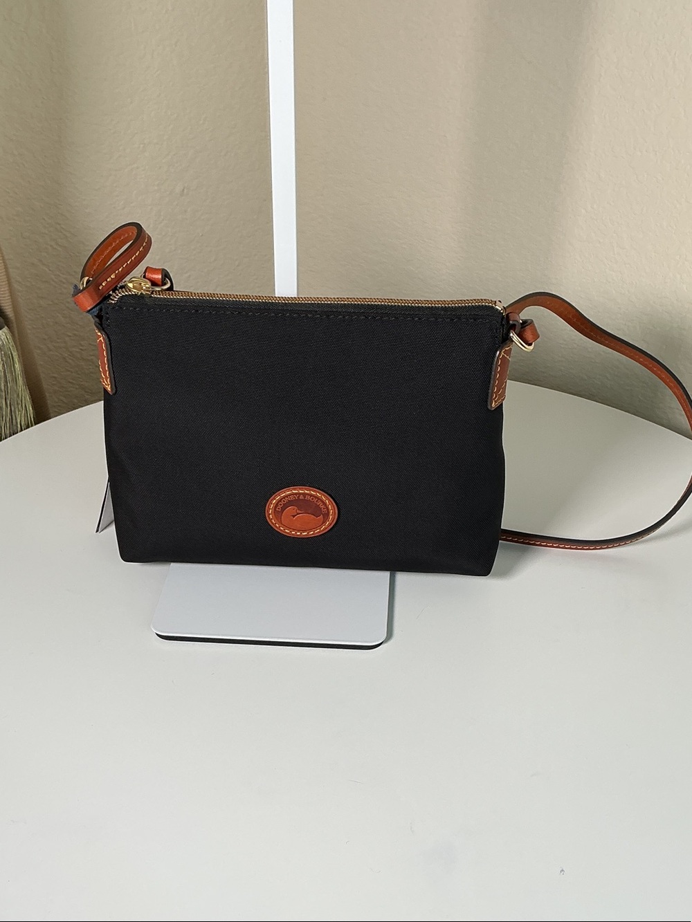Dooney & Bourke Black Nylon Crossbody with Cognac Leather Trim - Picture 2 of 5